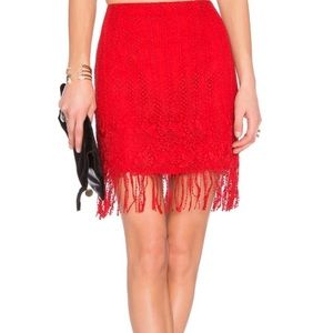Lovers + Friends red fringe skirt revolve